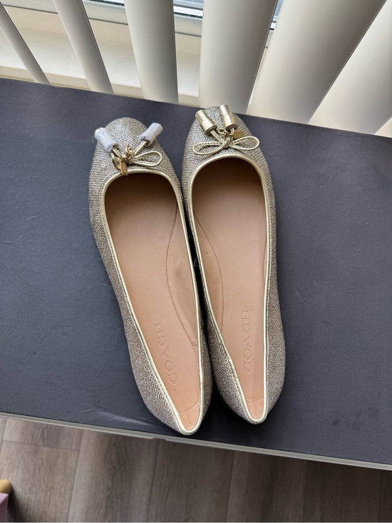 Coach Shoes - Coach Gold-Tone Glitter Ballet Flats with Bow Detail